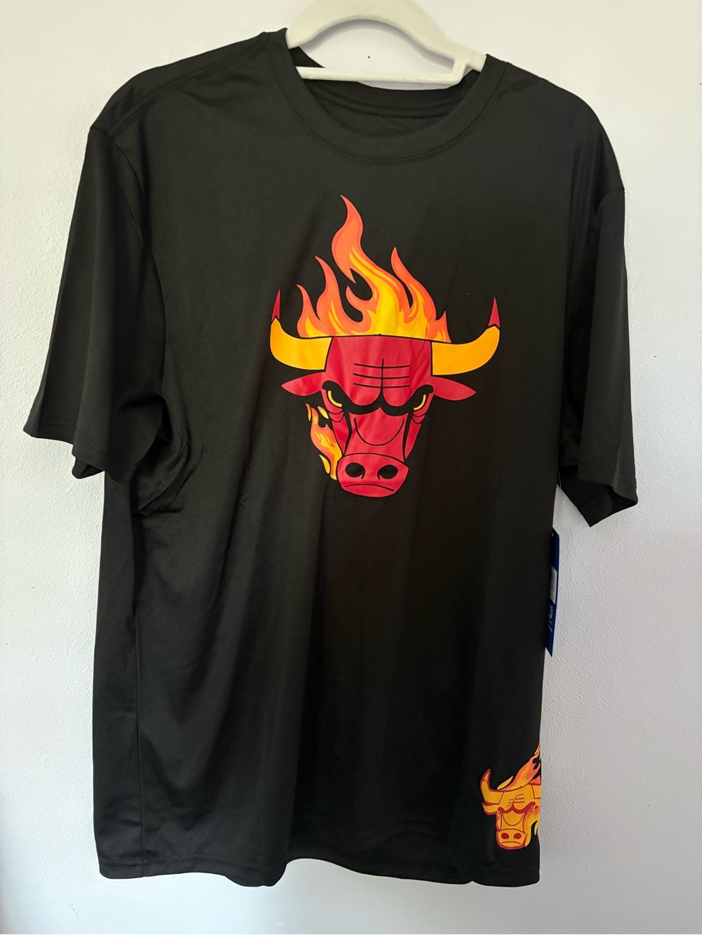 Black Short-Sleeve Tee with Flaming Bull Graphic